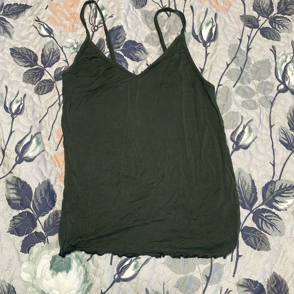 AEO Dark Green Soft & Sexy Lettuce Hem Tank Top